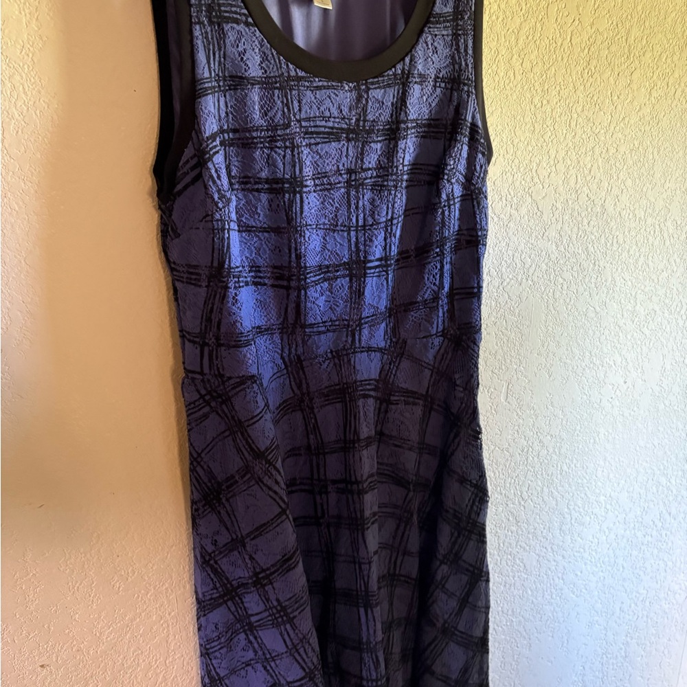 LOFT Blue and Black Sheath Midi Dress